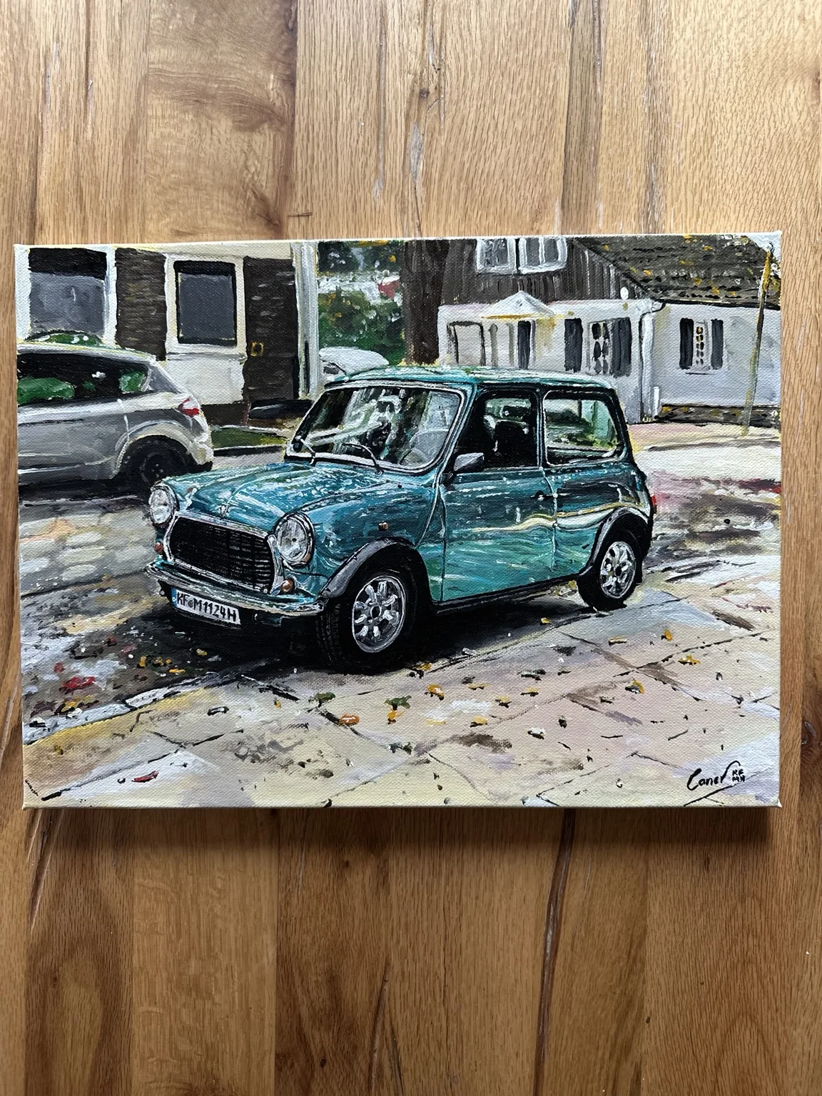 Classic Mini automotive acrylic painting