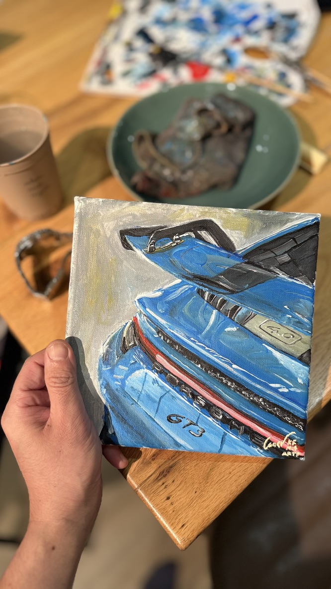 Small hand-painted Porsche GT3 original held in the studio