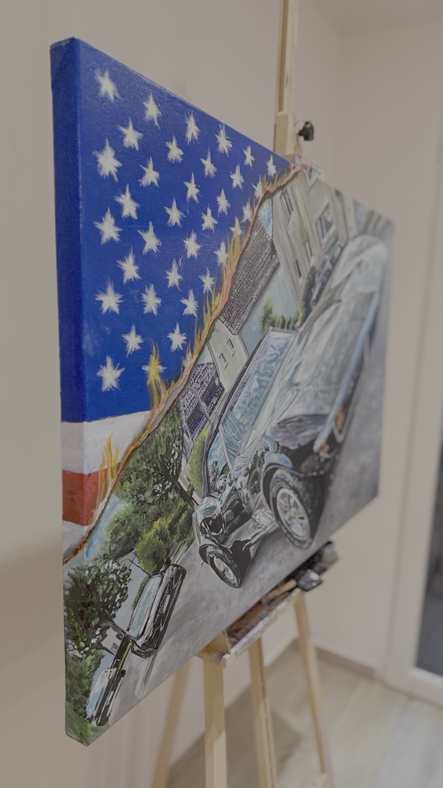 Painted edge of an original automotive canvas
