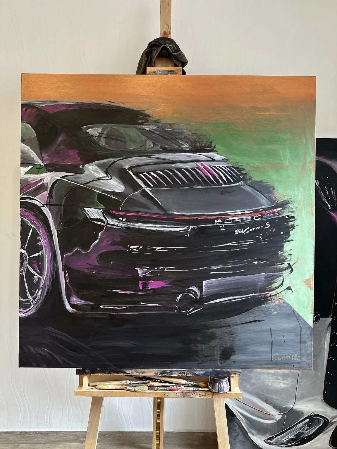 Porsche 992 Cabrio automotive acrylic painting
